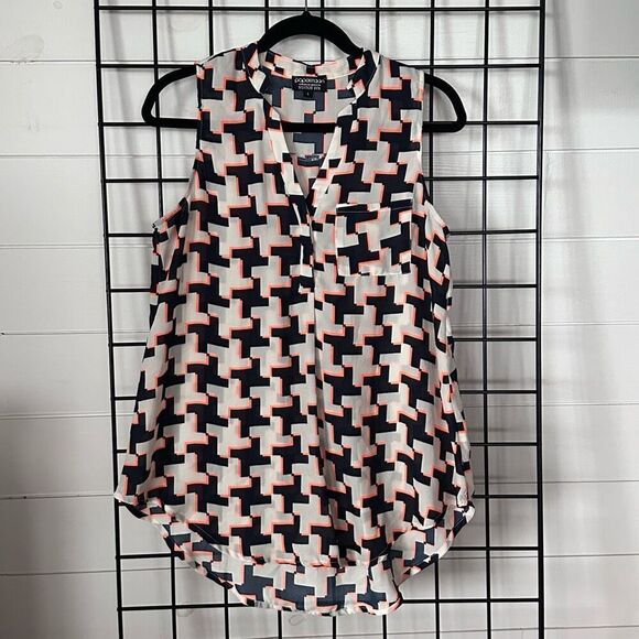 Papermoon Tops - Papermoon Sleeveless Tunic Top Womens L Navy White Orange Breezy Geometric